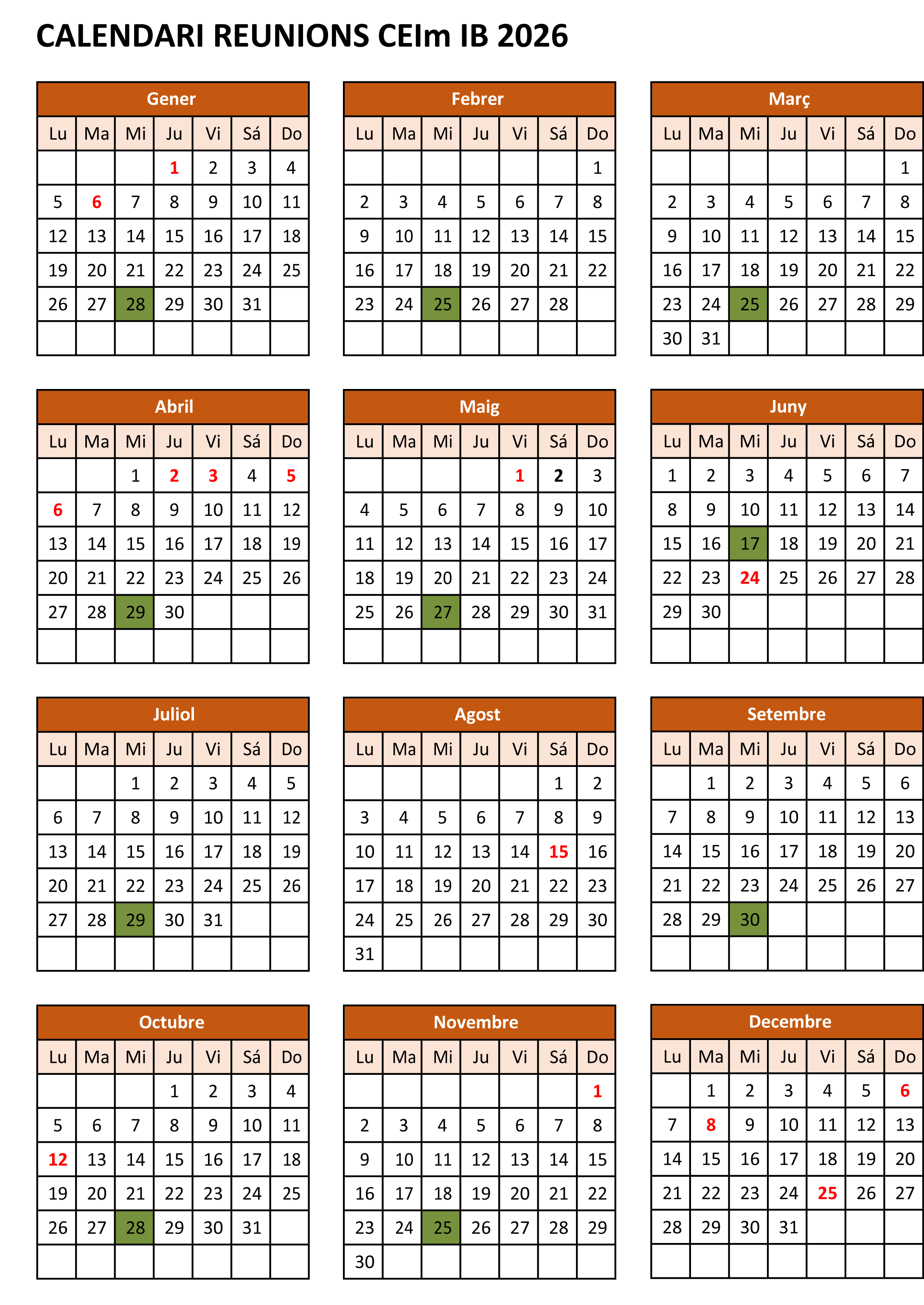 Imagen al calendario reuniones CEIm IB 2026