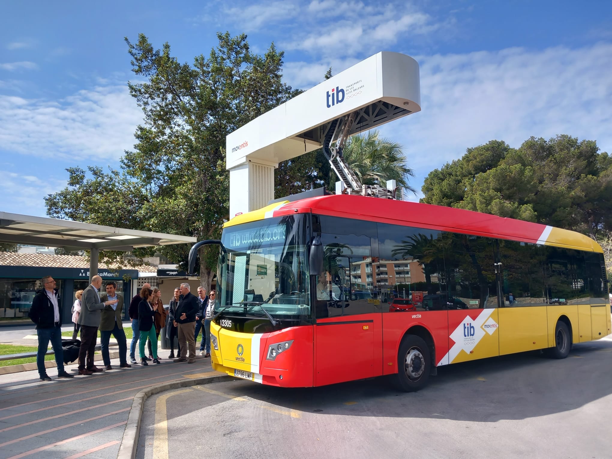 Pantògraf de la xarxa del TIB per carregar els busos de propulsió elèctrica de la línia 123 Santa Ponça - Cas Català