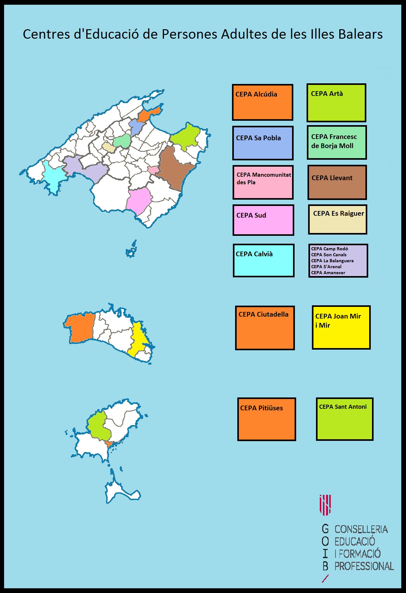 Mapa dels CEPA de les Illes Balears curs 2021 2022 01ca