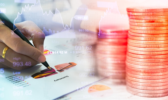 Infografia amb gràfiques i monedes