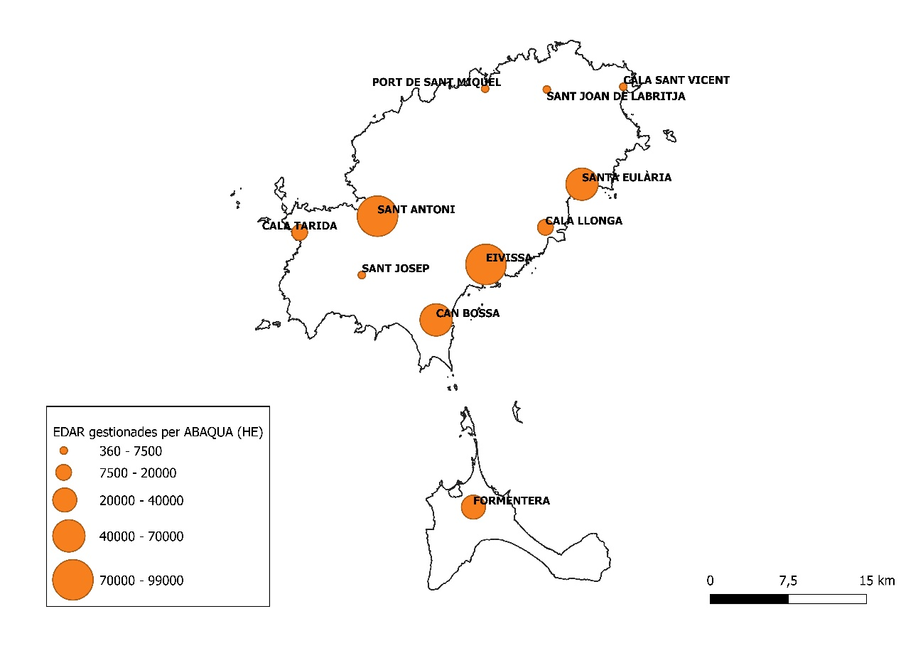 Mapa de la red de saneamiento y depuración de las Pitiusas