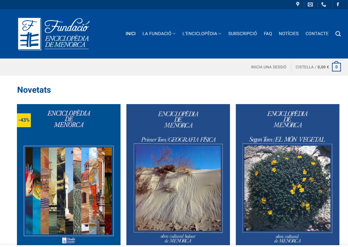 Captura de pantalla de la pàgina web de la Fundació Enciclopèdia de Menorca. 