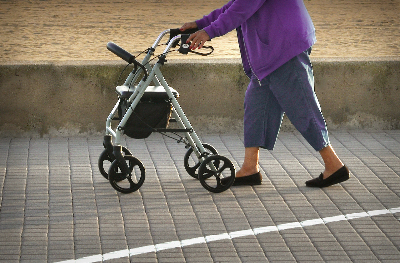 Una dona gran amb un caminador. 