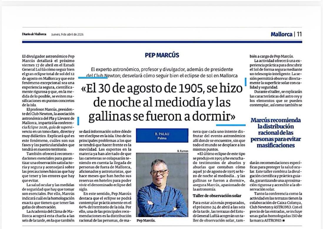 Noticia del Diario de Mallorca del jueves, 9 de abril: 